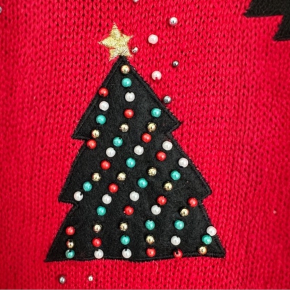 Designers Originals Studio Sweater FaLaLa Size XL Red Bead Christmas Tree - Picture 13 of 15
